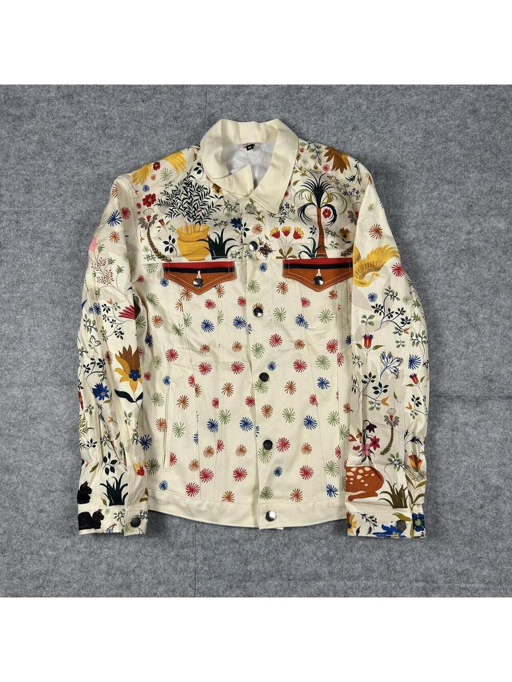 Women’s THE KIT Botanical Floral AOP All Over Print Denim Jacket Y2K Size Medium